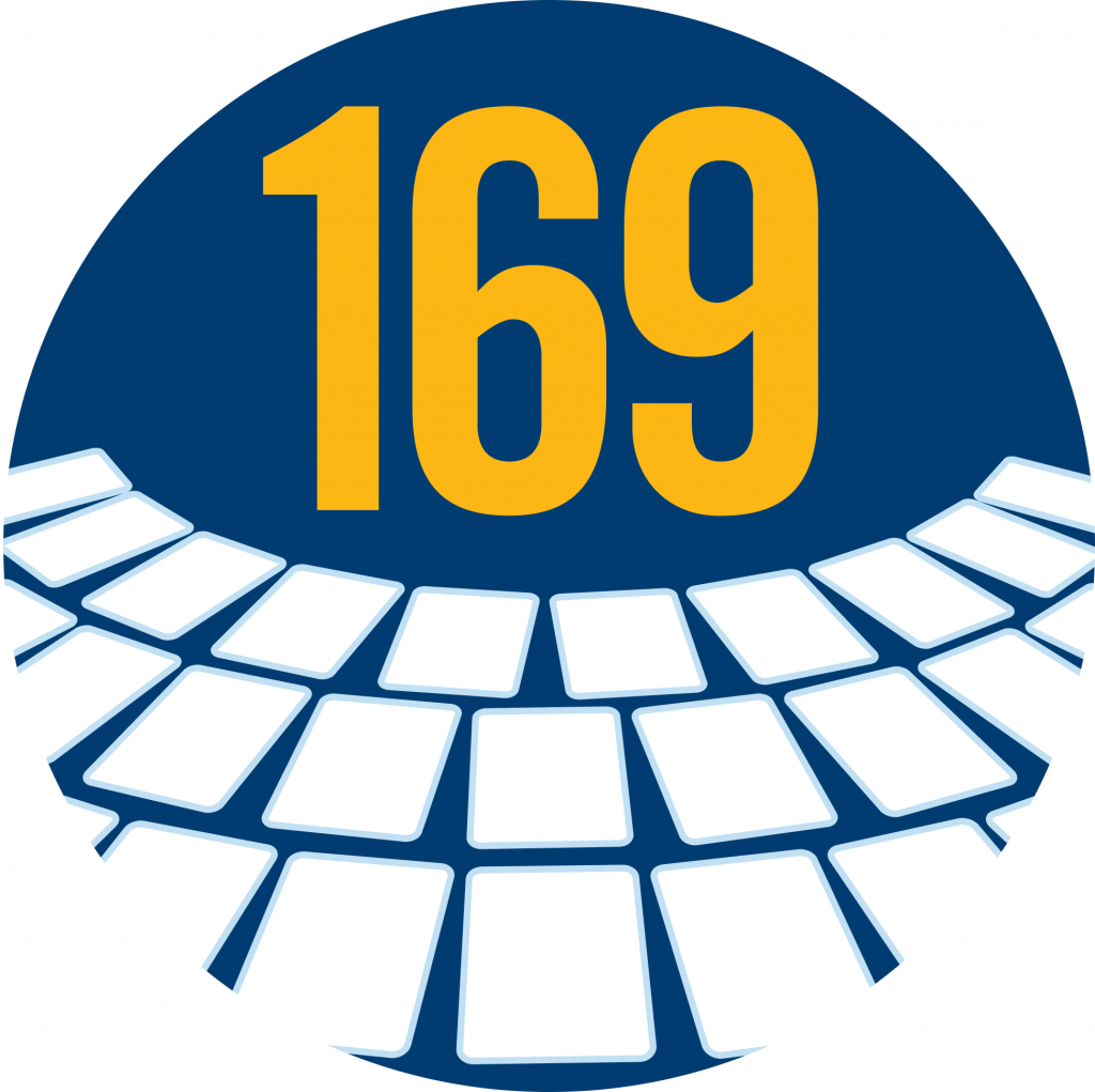 The number 169 with three rows of cards below it.